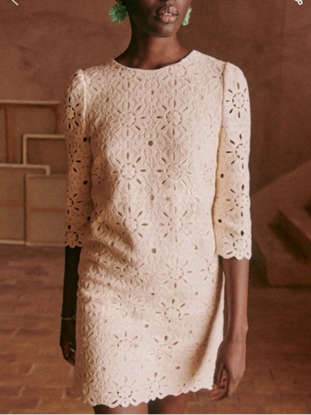 Nwot stunning SEZANE cotton Cream Floral Eyelet Shift Dress - Women size 34 XS